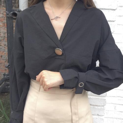 2016 new loose white black solid color shirt autumn fashion women batwing sleeve v neck blouses ladies shirts