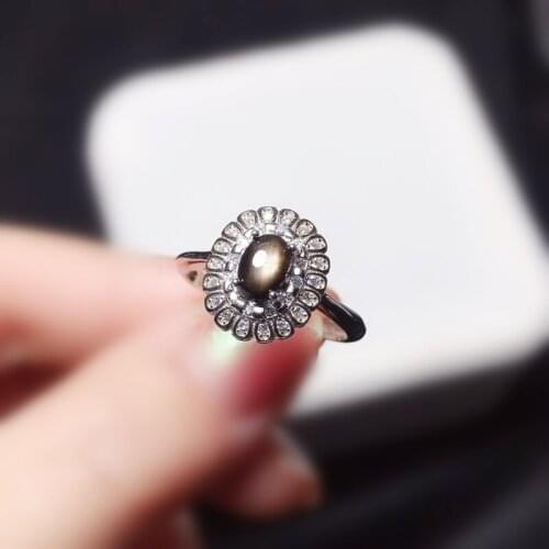 Per jewelry Natural real star sapphire flower ring Free shipping 0.6ct gemstone 925 sterling silver Fine jewelry T206185