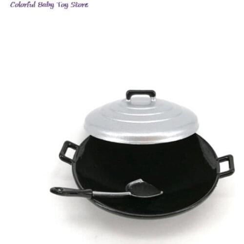 1PCS Utensils Toy Accessories 1/12 Scale Miniature Doll House Chinese Wok Pretend Play Kitchen Cooking