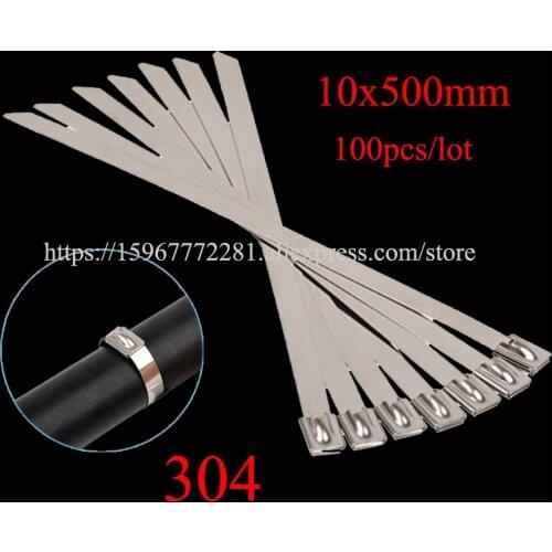 100PCS cable tie 304 self-locking stainless steel tie tape 10*500 cable metal insert tie tape plastic Marine transport Boat tie