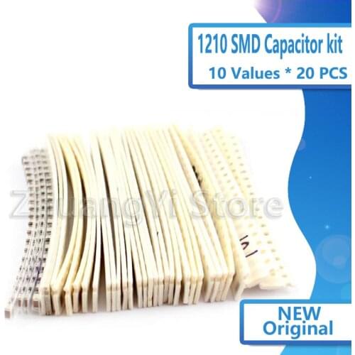 1210 SMD Capacitor assorted kit ,10values*20pcs=200pcs 100nF~100uF Samples Kit electronic diy kit Free shipping