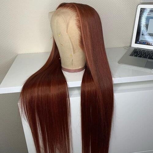 13x4 Lace Front Human Hair Wig Long Brown Orange Silky Straight Wigs Pre Plucked With Baby Hair GluelessFor Women