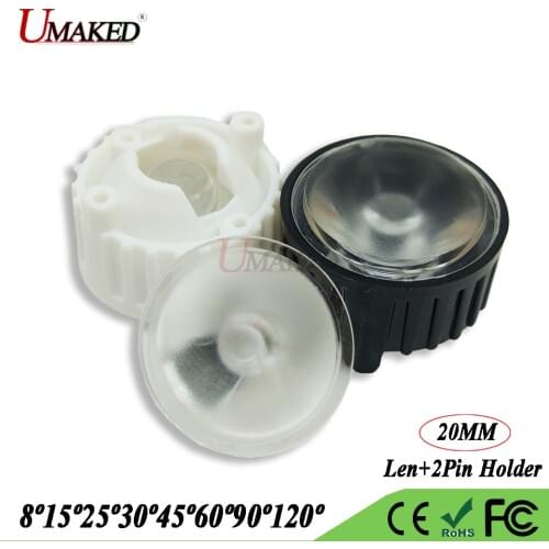 20MM Frosted surface LED len 8 15 30 45 60 90 120 Angle PMMA Optical lens+2pin bracket Holder for led Aquarium blub Spotlight