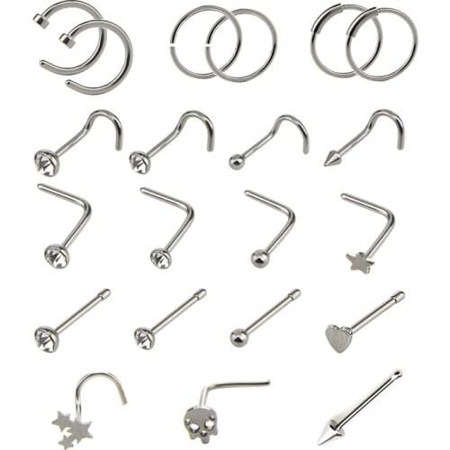 21Pcs/Set Crystal Body Piercing Rings Ear Studs Stainless Steel Eyebrow Nipple Nose Labret Septum Lip Segment Rings Barbell