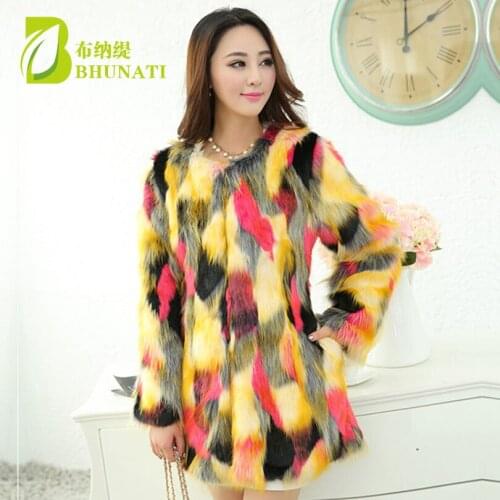 BHUNATI Multicolor Long Faux Fur Coat Women Burning Thermal Artificial Fur Coats Long Sleeve Colorful Thick Overcoat BCD1507061