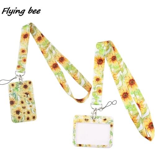 Flyingbee X1985 Sunflowers Fashion Lanyard ID Badge Holder Bus Pass Case Cover Slip Bank Credit Card Holder Strap Cardholder