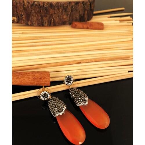 Dr stone natural stone handmade with Cats Eye stone gold plated Earrings KTDR79