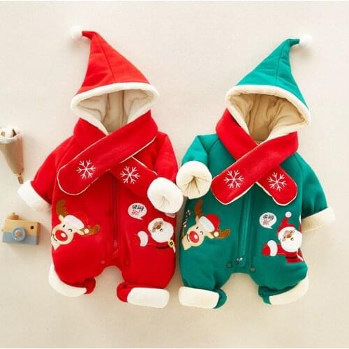 Baby Winter Rompers Newborn Baby Fleece Jumpsuits Girls Christmas Clothes Kids Thick Outerwear Boys Warm Clothing With Scarf