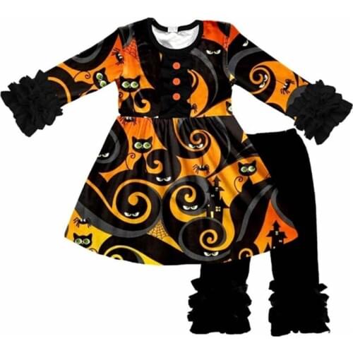 Kaiya Angel Baby Girl Clothes Orange Black Halloween Kid Girls Set 2017 Long Sleeve Girls Clothes Set Fall Winter Pants Set