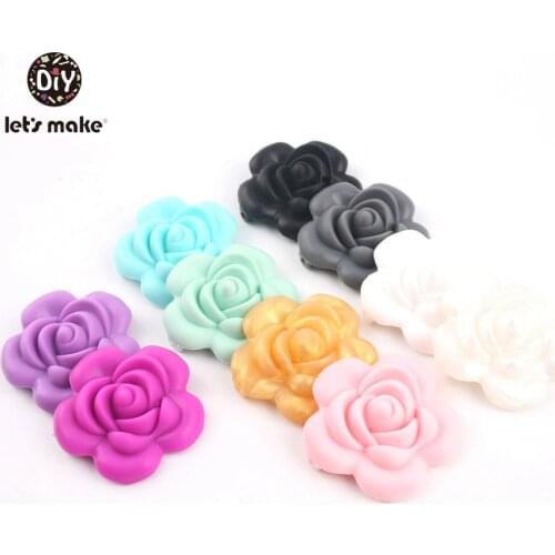 Lets Make Silicone Teething Rose Flower 3D Baby Accessories 50pc DIY Crafts Round Beads Kids Toys Baby Silicone Beads Nursing