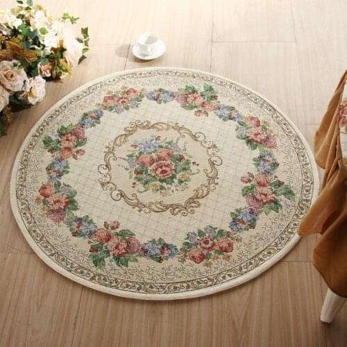 Europe Soft Round Carpet For Living Room Flower Jacquard Floor Door Chair Kids Play Mat Parlor Bedroom Pastoral Round Rugs