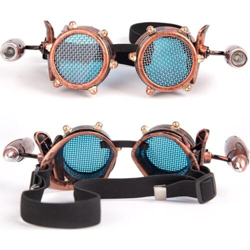 FLORATA Unisex Vintage Retro Victorian Gothic Cosplay Steampunk Goggles Glasses Welding Punk With Small Lamp 2 Colors