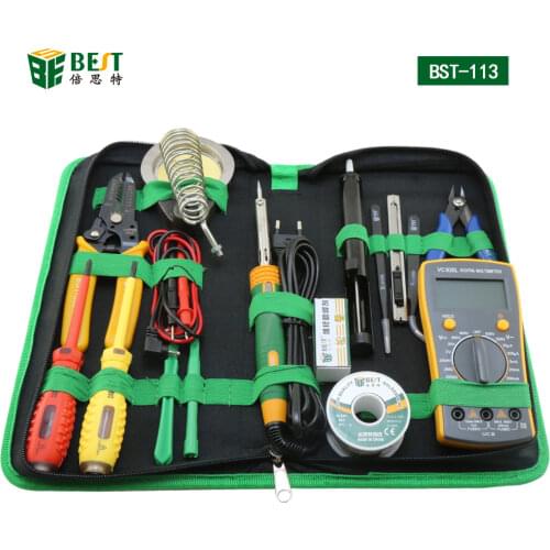 BST-113 Tools box 16 in 1 Household Professional Tools Screwdrivers Soldering Iron Multimeter Tweezers Repair Tool kit Tool box