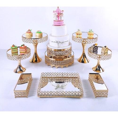 Crystal Cake Stand Set Metal Mirror Cupcake Stand Decorations Dessert Pedestal Wedding Party Display Cake Tray