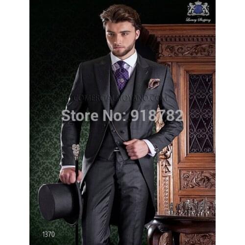 JELTONEWIN Dark Grey Italian Tailcoat Dinner Party Morning Wedding Suits for Men Groomsmen Tuxedos 3 pieces Groom Wedding Suits