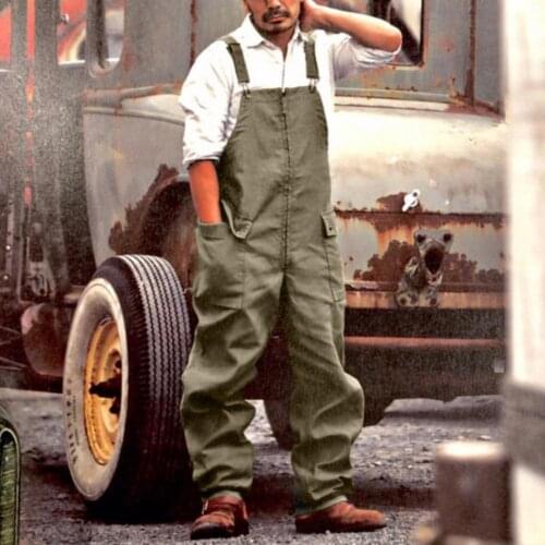 Summer Men Bib Cargo Pants Casual Streetwear Overalls Rompers Solid Color Suspenders Pockets Fashion Loose Men Jumpsuits