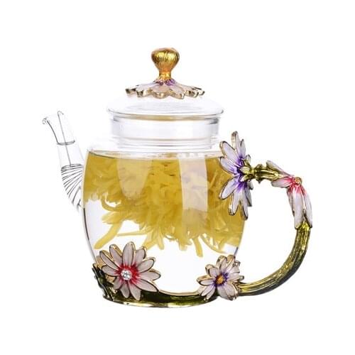 Creative Hand-painted Kung Fu Teapots Heat-resistant Glass Enamel Kettle High-grade Flower Tea Pots Coffee Juice Cold Kettle