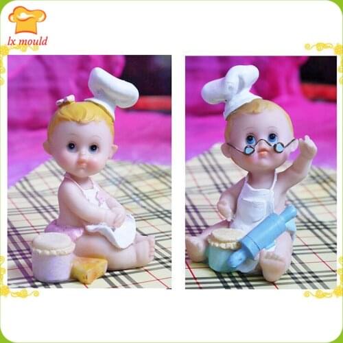Creative Little Chef Doll Silicone Molds 3D Male Female Baby Resin Candle Plaster Silicone Mould