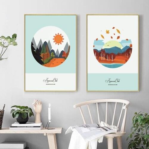 Circle Wall Painting Autumn Abstract Landscape Golden Woods Fallen Leaves Sun Beautiful Home Frameless Canvas Decoration Poster