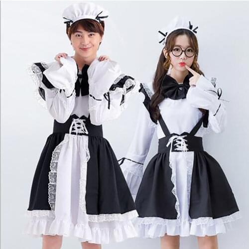 S-4XL French Maid Costume Lace Bow Dress Cute Lolita Girls Black Anime Cosplay Halloween Outfit Lovely Long Sleeve For Women
