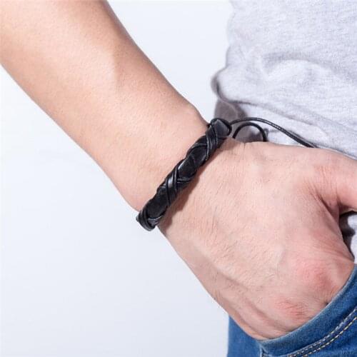 Fashion Brown Charm Bracelets & Bangles Punk Braided Genuine Leather Bracelet for Women Men Jewelry