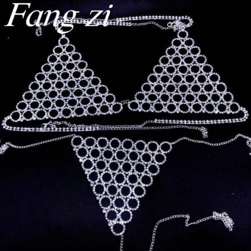 Fashion sexy women cut out body chain luxury glittering crystal Beach Bikini Bra and t-pants nightclub party jewelry wholesale