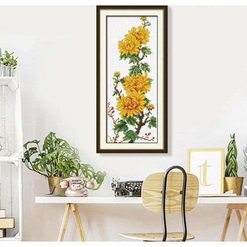 Embroidery Kits,chrysanthemum,Chinese cross stitch,Needlework DIY,11CT Printing Cross-Stitch Sets,Romantic Story Embroidery 0051