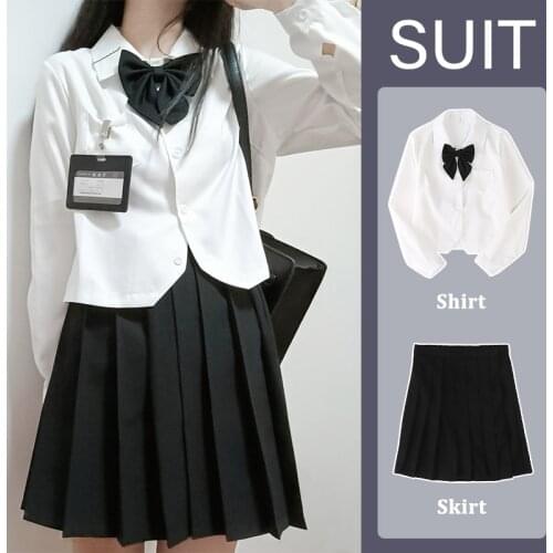 New Winter Women Blouse add Pleated Skirt Suit Bow School Uniforms High Student Costume Long Sleeve Japanese Korean JK Clothing