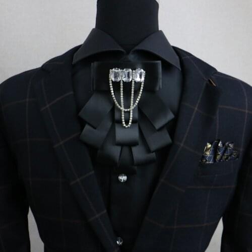 New Free Shipping fashion casual Mens Male wedding dress drill collar Ribbon Crystal Host MC Korean tie drill tassel On sale