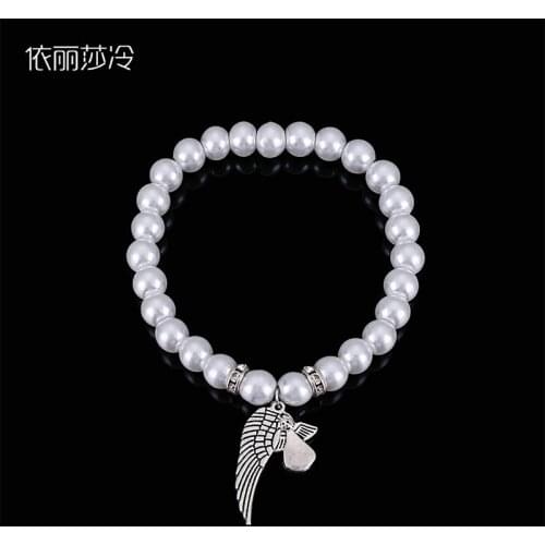 New Catholic Pearl Rosary Cross Bracelet, Jesus Christ Cartoon Angel Beaded Crystal Pearl Bracelet Ladies Jewelry Gift