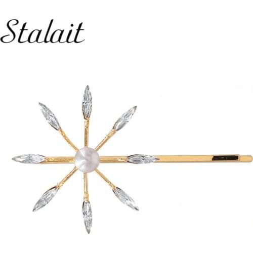 Dandelion Flower Shape Crystal Hair Clips Horse Eye Shiny Rhinestones Pearl Hair Clips For Female Best Gifts