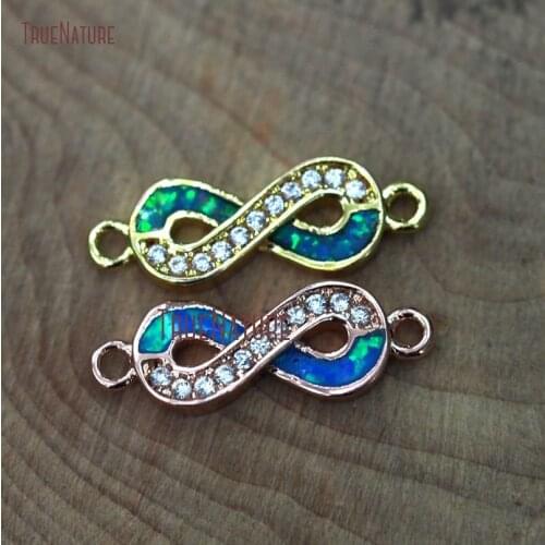 Wholesale Fashion Clear Zircon Beads Micro Pave Charm Infinity Shape Connector Opal Stone Pendants In 17*6*2 mm PC9737