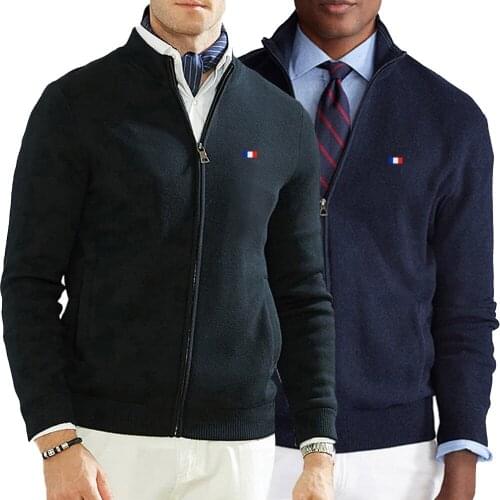 Autumn Winter Flag Embroidery Mens Sweater Coat 100%Cotton Sweater Men Zipper Knitted Thick Warm Casual Cardigan Knitwear 8503