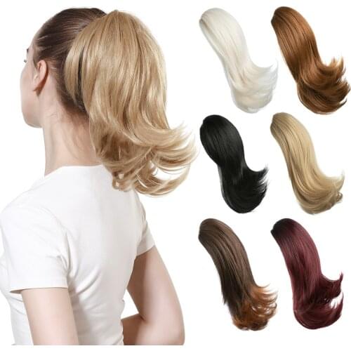 Claw Clip On Hairpiece Ponytail Hair Extension Synthetic Fake Hair Curly Overhead Tail Smooth Horsetail With Elastic Band