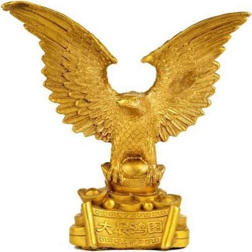 16.5cm China Feng Shui Sculpture Brass Copper Eagle Hawk Tercel Expanded Winged Statue