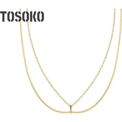 TOSOKO Stainless Steel Jewelry Double Fold Necklace Pig Nose Simple Pendant Clavicle Chain For Women BSP843