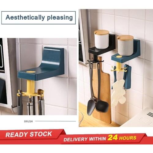 Nordic style punch-free kitchen storage wall-mounted rotating hook spatula spoon rack drying rack pot cover cooking accessories