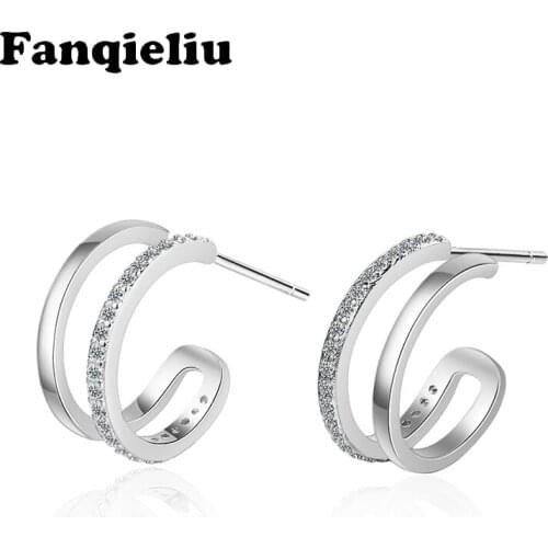 Fanqieliu Womens Jewelry Wedding Gift Crystal Stud Earrings Sterling 925 Silver Earrings For Women C Shape Earring FQL20286
