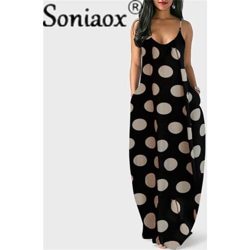 2021 Women BIg Polka Dot Printed V Neck Summer Dresses Ladies Sling Sleeveless Long Maxi Beach Dress Party Casual Holiday Dress