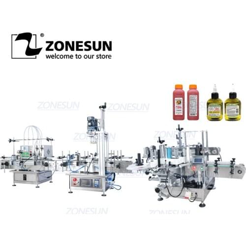 ZONESUN ZS-FAL180C9 Automatic Production Line Essential Oil Square Bottle Filling Capping And Double Side Labeling Machine