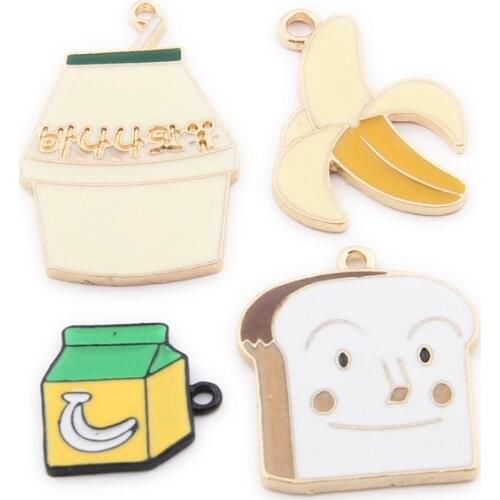 10PCS New Cartoon KC Gold Color Enamel Banana Milk Toast Charms Oil Dripping Earrings Pendant DIY Korean Jewelry Accessories