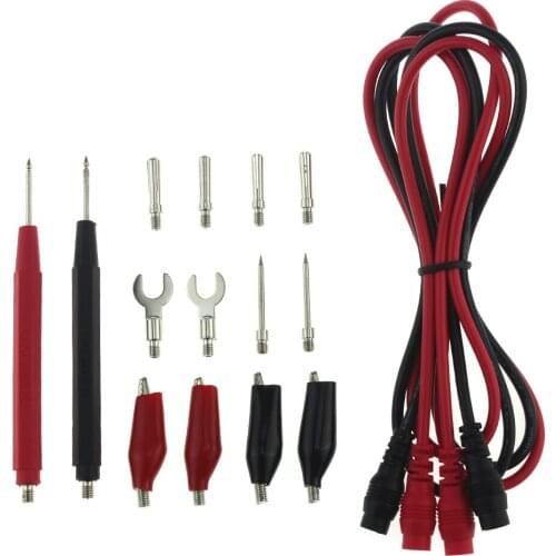 16 in 1 Multimeter Pen Alligator Clip Banana Plug Test Probe Fork Cable Kit