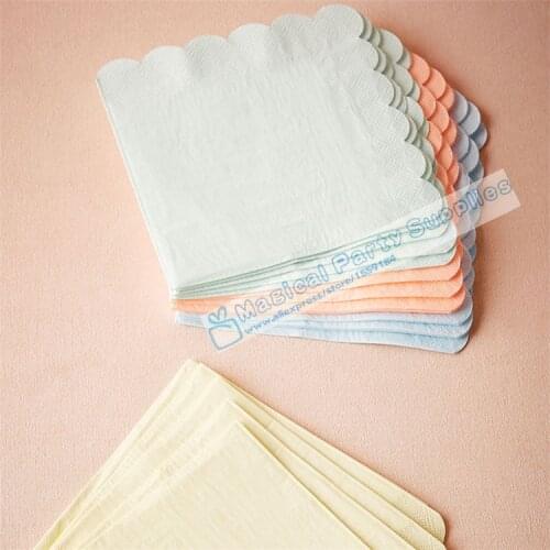 20pcs Pastel Paper Napkin Scallop Edge Large 33x33cm Party Napkin Mint Green Yellow PeachPink Blue Baby Show Wedding Decor