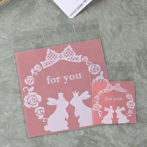 200 Pcs 7*7cm and 14*14cm Party Supply Easter Birthday Wedding Gift Bag Small Rabbit Biscuit Food Candy Bag OPP Plastic Bag
