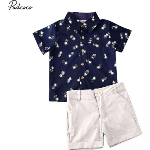 2020 Kid Baby Boy Clothes Set Pineapple Print Shirt+Shorts Gentleman Boy Clothing Party Formal 2pcs Outfits