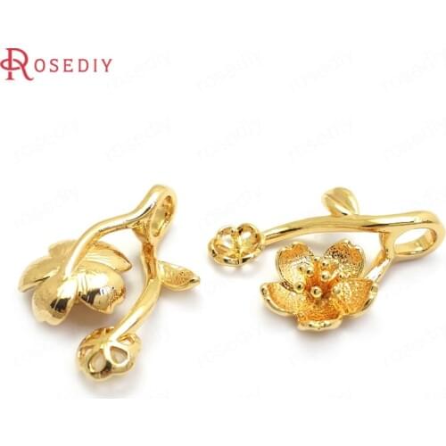 37016)8PCS 25x19MM 24K Gold Color Brass Flower Charms Pendants High Quality Findings Accessories Jewelry Making Supplies