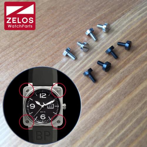 4piece/set 3.9mm Black matte PVD/silvery BR watch bezel screw for bell ross BR01 46mm watch case bezels inserts screw parts