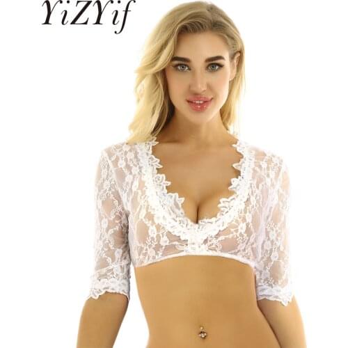 White Traditional Blouse Oktoberfest Costume Wrap Crop Top Women Bavarian Style Fashion Shirt Beer Girl Dirndl Blouse