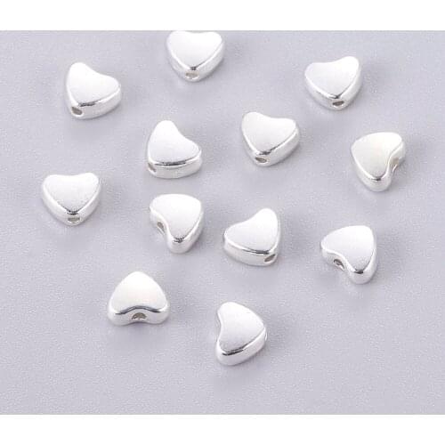 100pcs 6mm Silver Color Alloy Heart Beads Tibetan Style Loose Spacer Beads for DIY Crafts Jewelry Making Accessories Wholesale