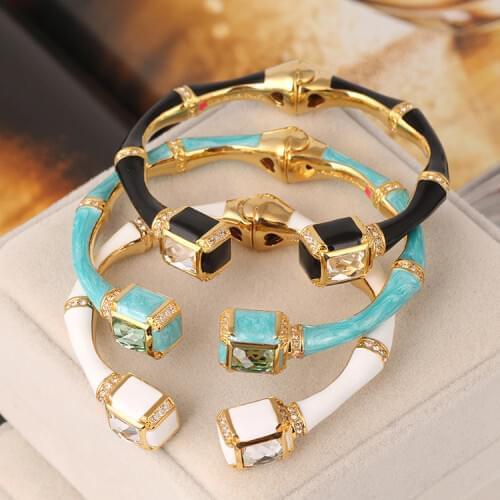 European and American Fashion Jewelry Wholesale Enamel Glaze hand-painted Pearl Bamboo Festival opening bangle Girl